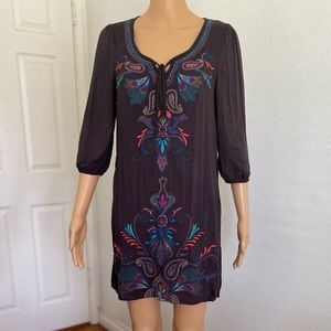 Forever 21 Brownish Gray Dress with Colorful Embroidery